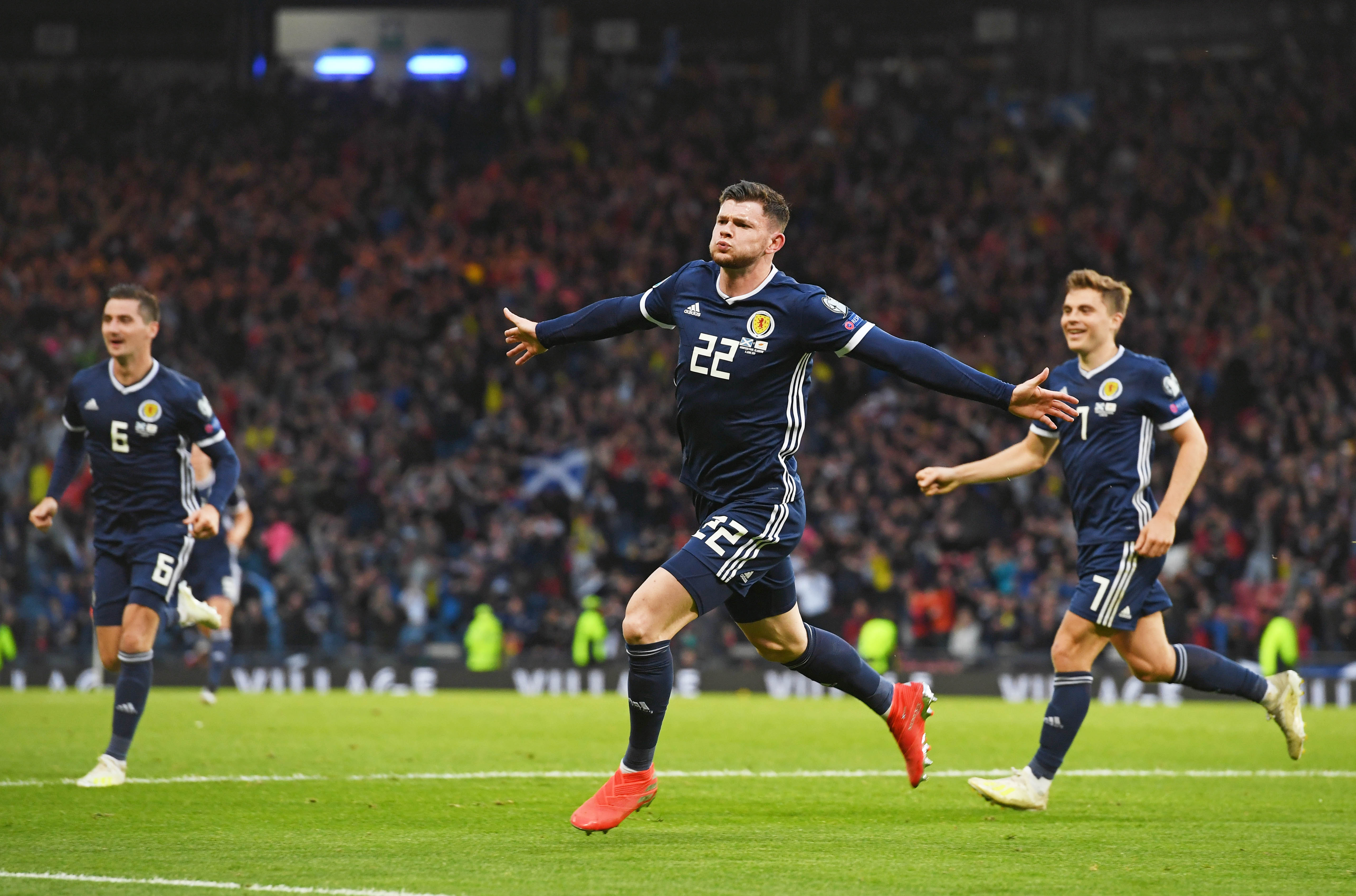 Scotland's Oliver Burke celebrates his late goal against Cyprus earlier this year.
