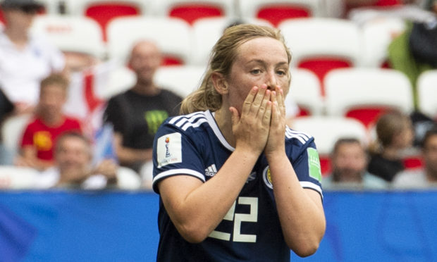 Erin Cuthbert looks dejected after missing  a chance.
