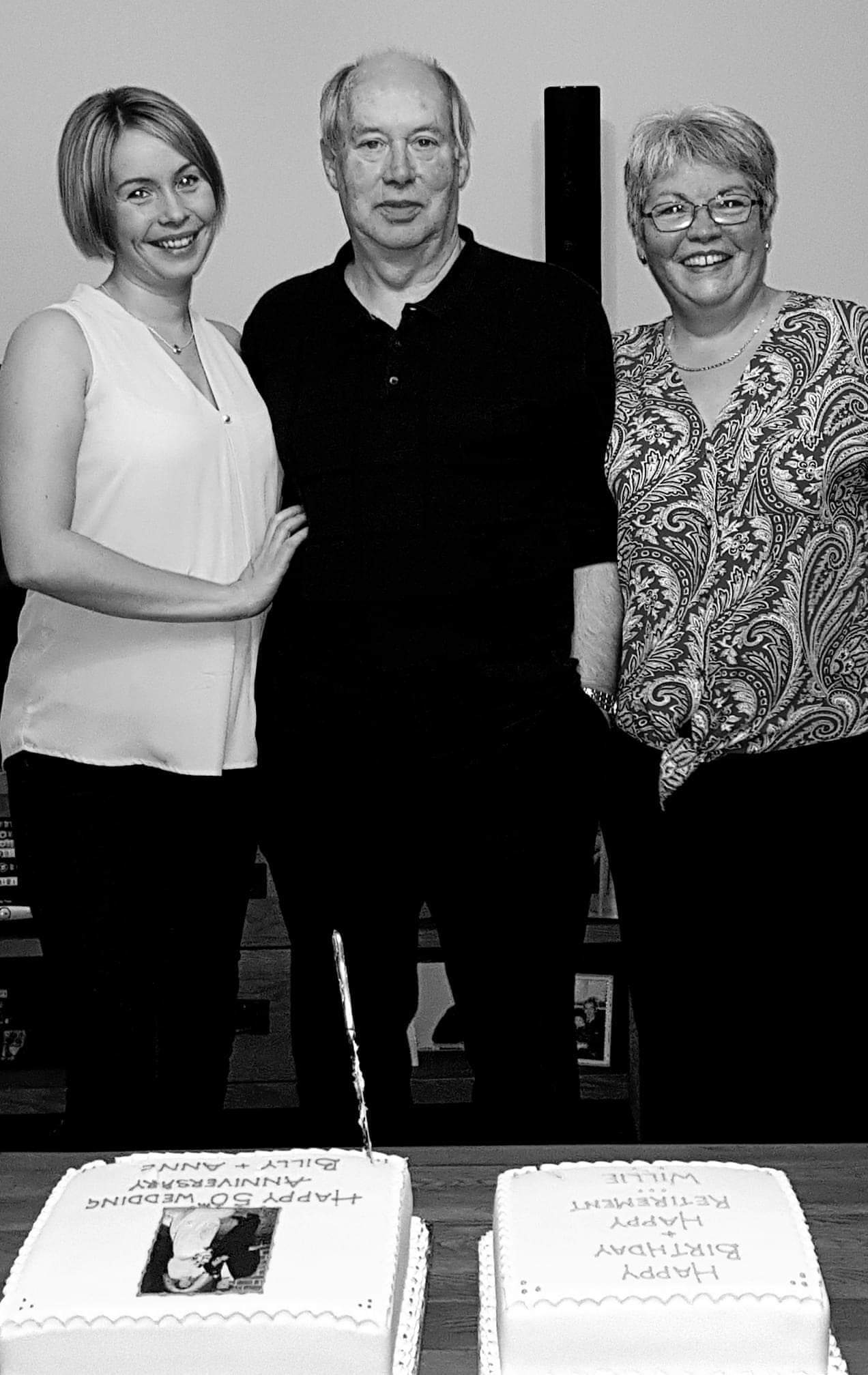 Mr Macfarlane with his daughter Carolyn (left) and wife Ann (right) on his 66th birthday in October 2018.