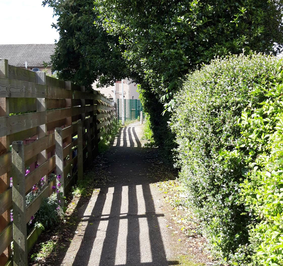 The lane located between st Ninian's drive and St Andrew's Drive in Dalneigh. 
Picture by Michelle Henderson