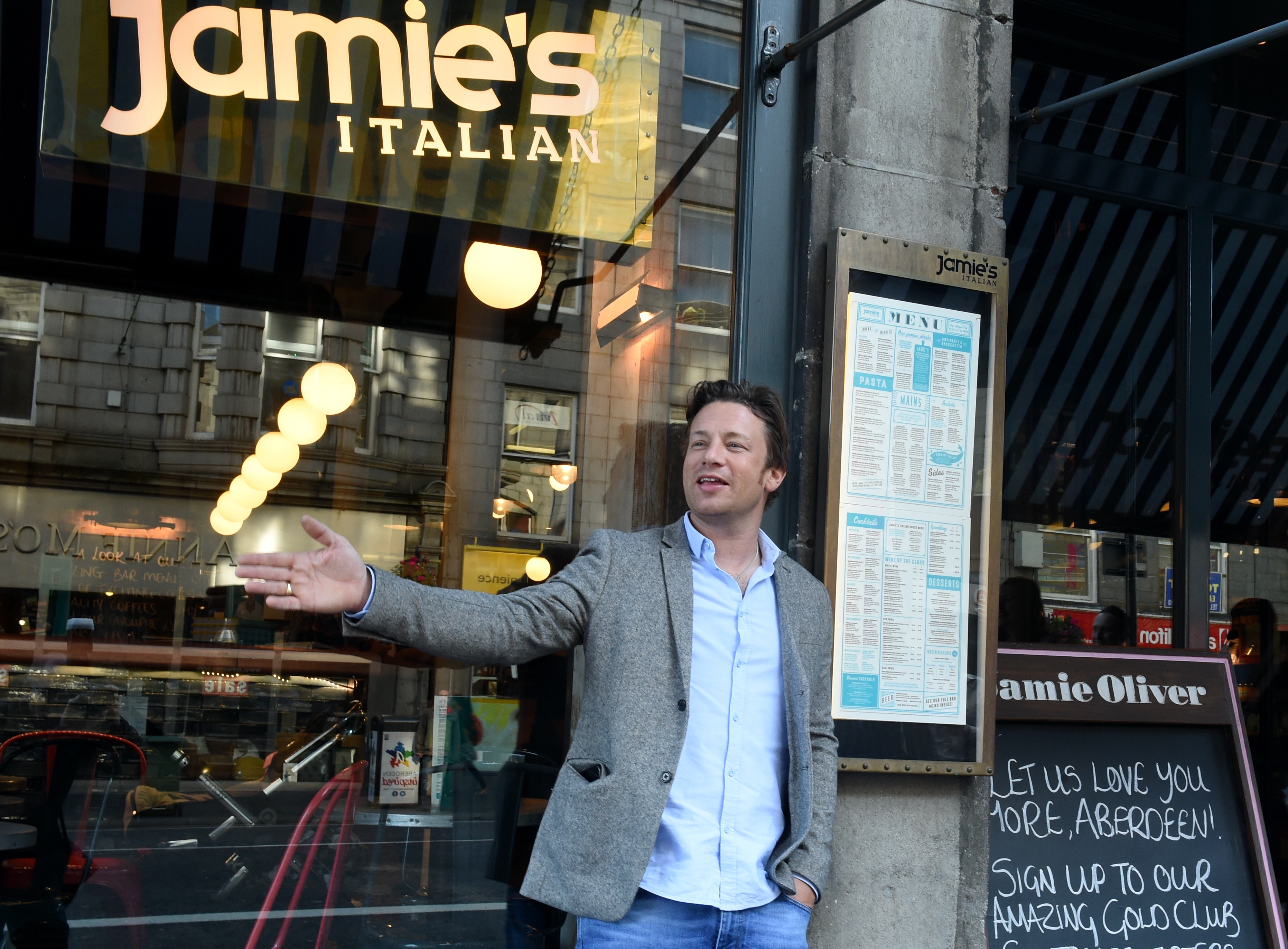 Jamie Oliver makes a visit to Jamies Italian Restaurant, Union Street, Aberdeen.