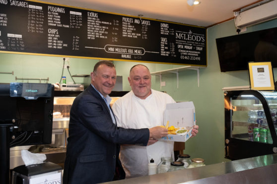 MP Drew Hendry with David McLeod at McLeod's Fish and Chips.