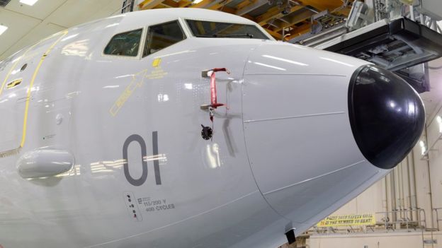 Livery has been put on the first of the new Poseidon planes that will arrive at RAF Lossiemouth next year