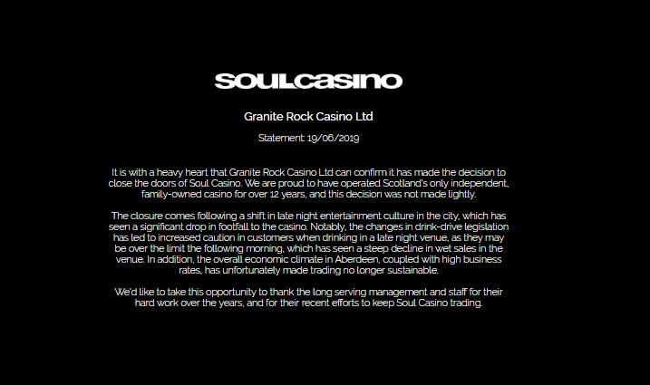 Soul Casino issued a statement