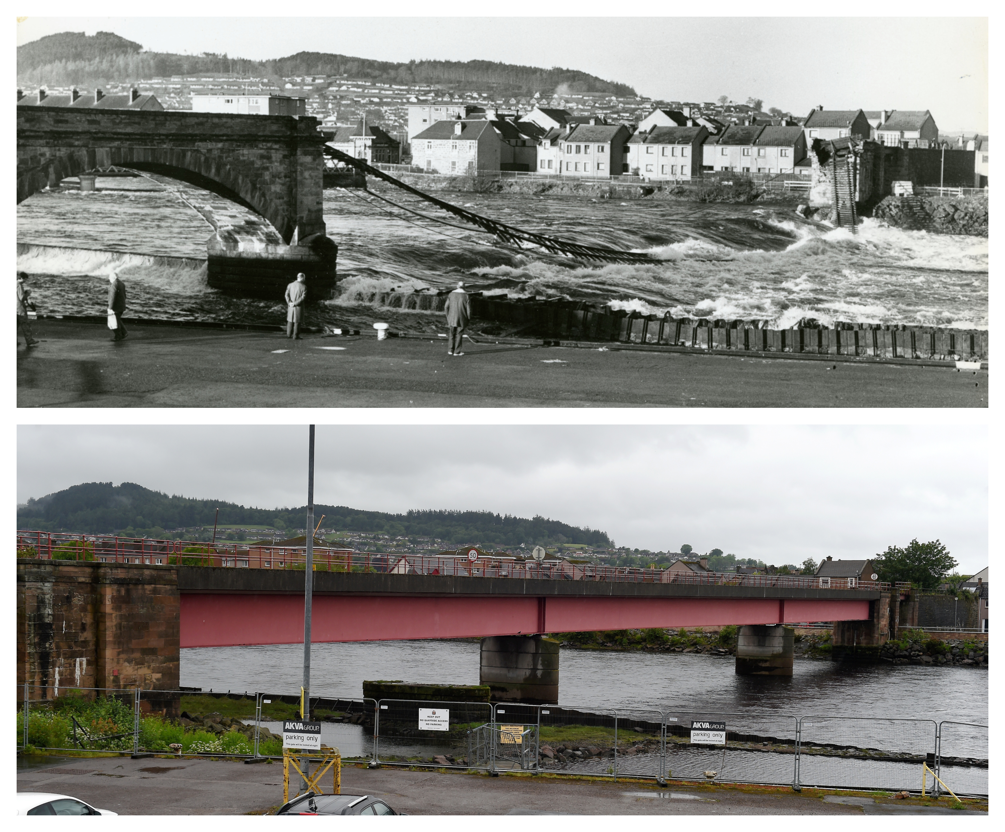 The old bridge in February 1989 and the new bridge as it appears now.
Pictures by David Murray (1989) and Sandy McCook (2019).