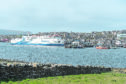 Stromness, Orkney.   The Northlink Ferries vessel, 'Hamnavoe' at her berth at the Ro-Ro terminal at Stromness Harbour.