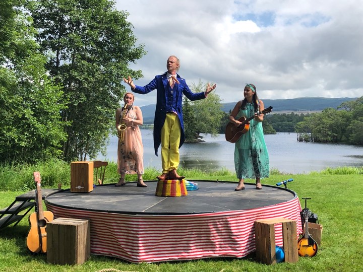 Lochside fun with Mr Magnolia played by David English, centre, Kirsty Geddes as Nelly Magnolia, left, and 
Dora Magnolia, right, played by Tayla Buck