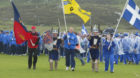 The three island groups Orkney, Westren isles and Shetland flag bearers at the Island games