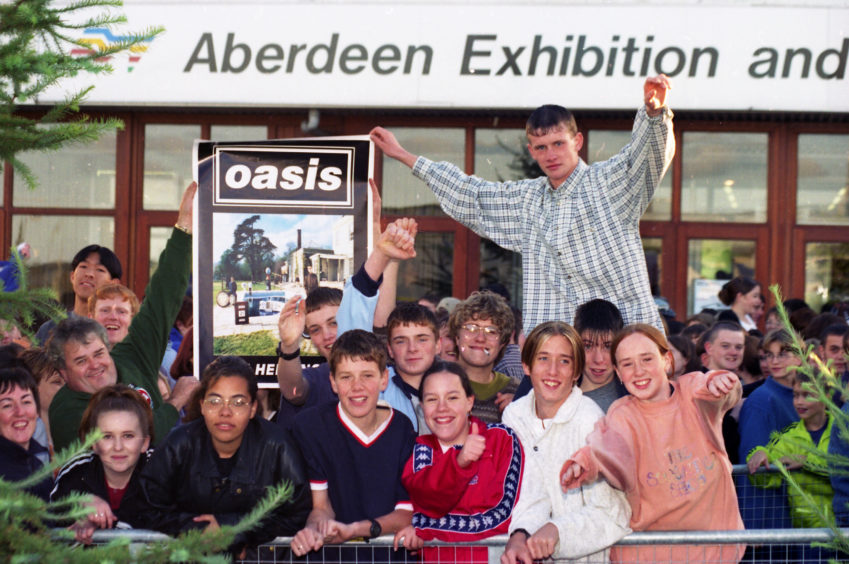 Crowds waiting to watch Oasis perform at the AECC in September 1997.