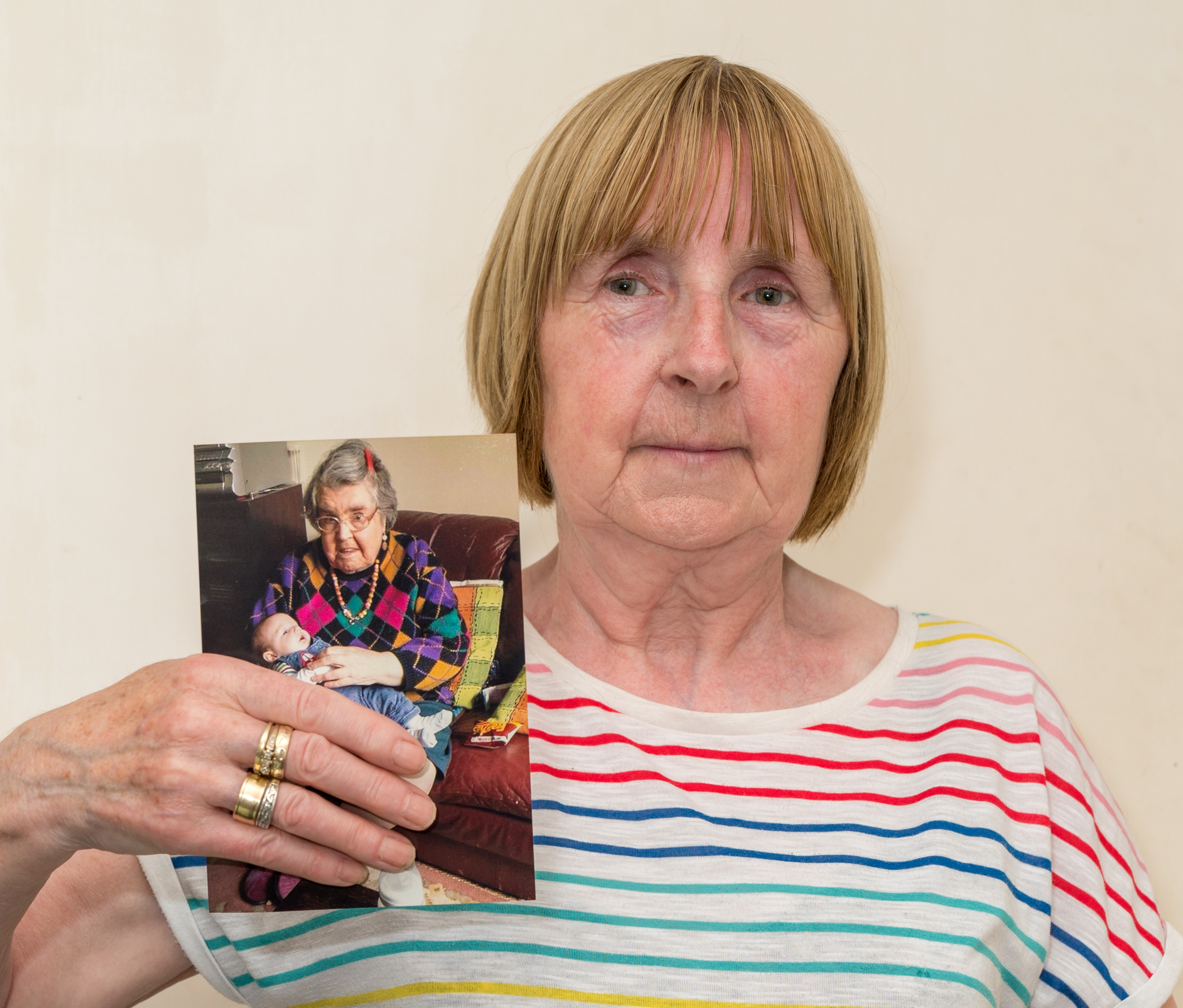 Kathleen Walker with a picture of her sister Jean Robertson who died at Dr Grays Hospital in Elgin.