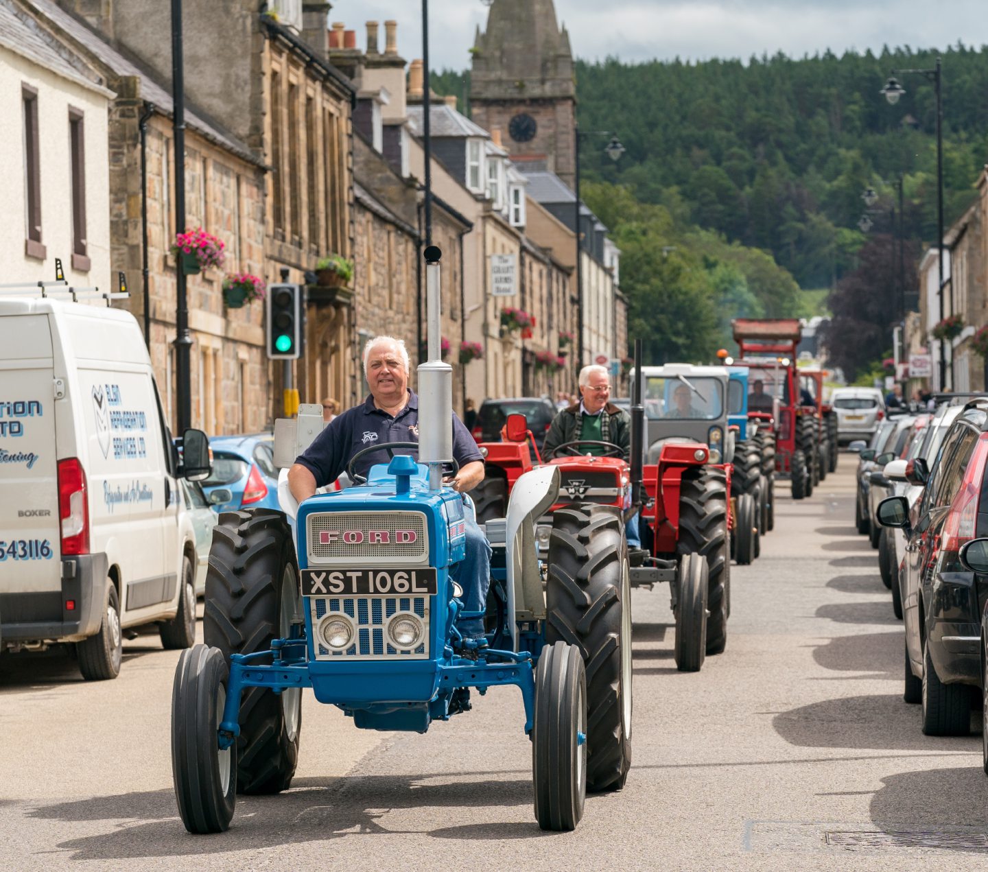 The tractor parade arrives in the Square, Fochabers