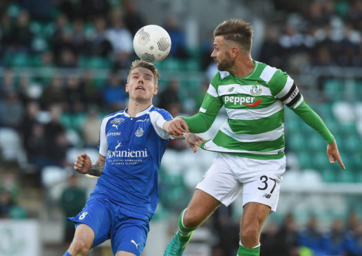 Dublin , Ireland - 30 June 2016; Stephen McPhail of Shamrock Rovers in action against Robert Taylor of RoPS Rovaniemi during the UEFA Europa League First Qualifying Round 1st Leg game between Shamrock Rovers and RoPS Rovaniemi at Tallaght Stadium in Tallaght, Co Dublin. (Photo By David Maher/Sportsfile via Getty Images)