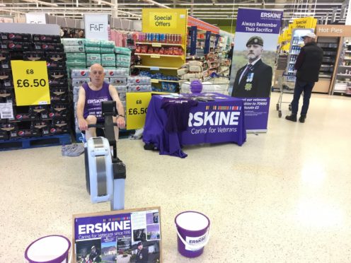 Mr Baillie during his 1 million metre row at the Tesco store in Dingwall