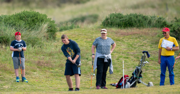 Ethan Howells tees off during the golf event at Covesea.