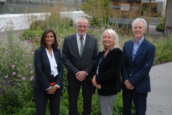 (l to r) Manju Patel, Programme Manager (Physical Infrastructure) at NHS Grampian, Graeme Lawtie, Operational Manager for Robertson, Louise McKessock, Clinical Redesign Manager at NHS Grampian and Graeme Smith, Director of Modernisation at NHS Grampian