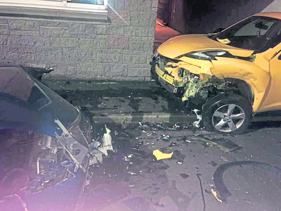 The damaged yellow Nissan Juke in Rosehearty.