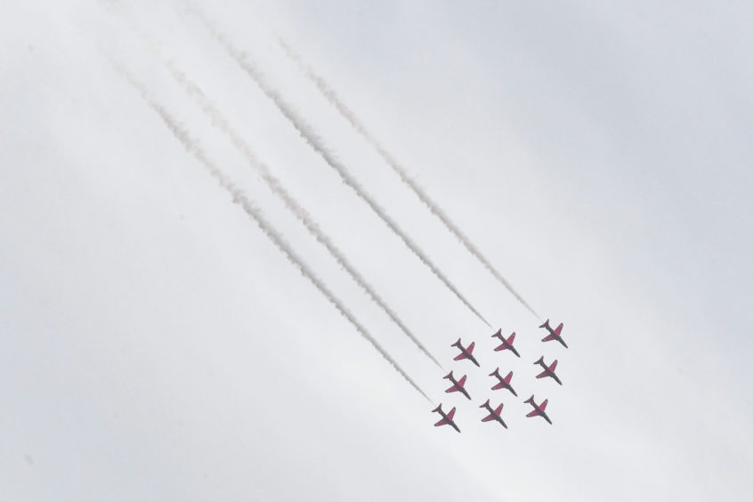 Red Arrows perform over RAF Lossiemouth.
