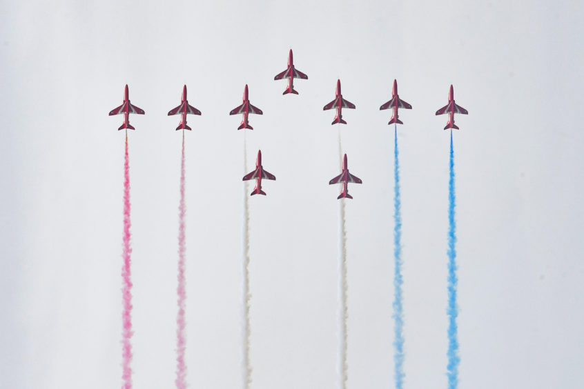 Red Arrows perform over RAF Lossiemouth.