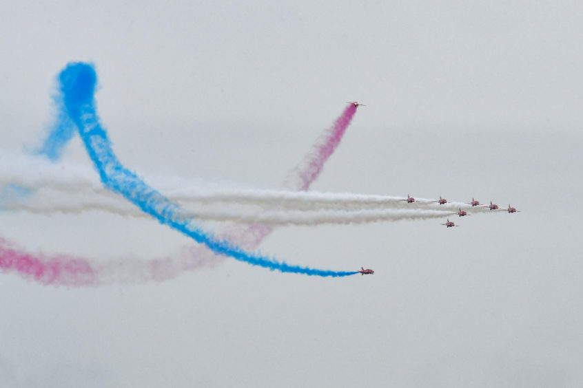 Red Arrows perform over RAF Lossiemouth.