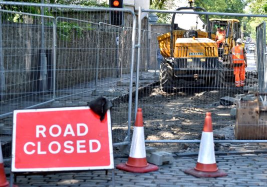 Roadworks on Old Aberdeen High Street.