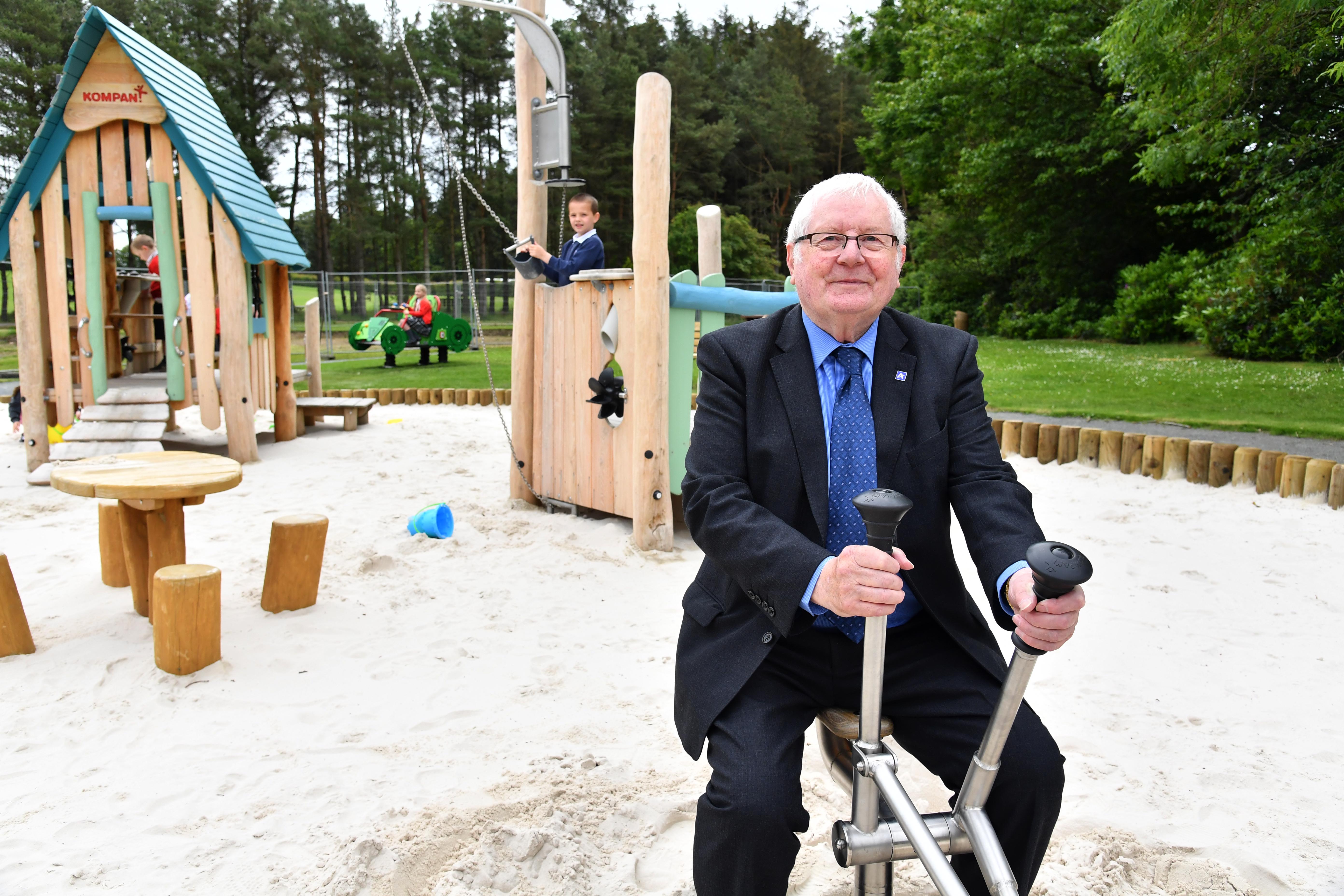 Councillor Norman Smith officially opens the new play park at Aden Country Park.