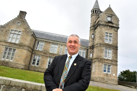 CLLR BRIAN TOPPING AT ST ANDREW'S PRIMARY IN FRASERBURGH.