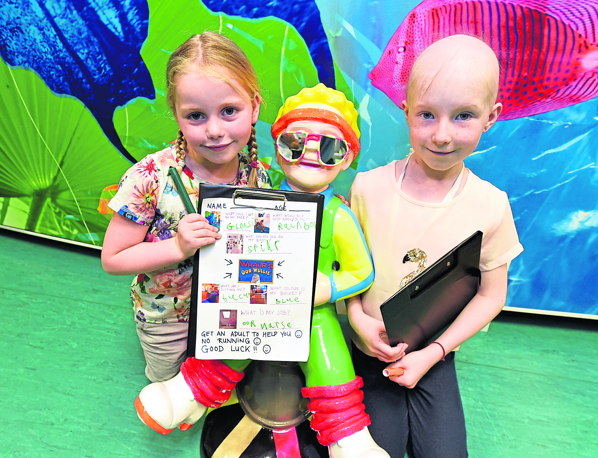 The "Aberdeen Wandering Wullies" are officially launched at the Royal Aberdeen Children's Hospital, Aberdeen. In the picture are Rebecca Blackman, left and Imogen Gunn. 
Picture by Jim Irvine