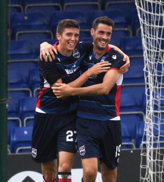 13/07/19 BETFRED CUP GROUP B
ROSS COUNTY v MONTROSE (4-1)
GLOBAL ENERGY STADIUM - DINGWALL
Ross County's Ross Stewart celebrates making it 2-0 with teammate Brian Graham (R)