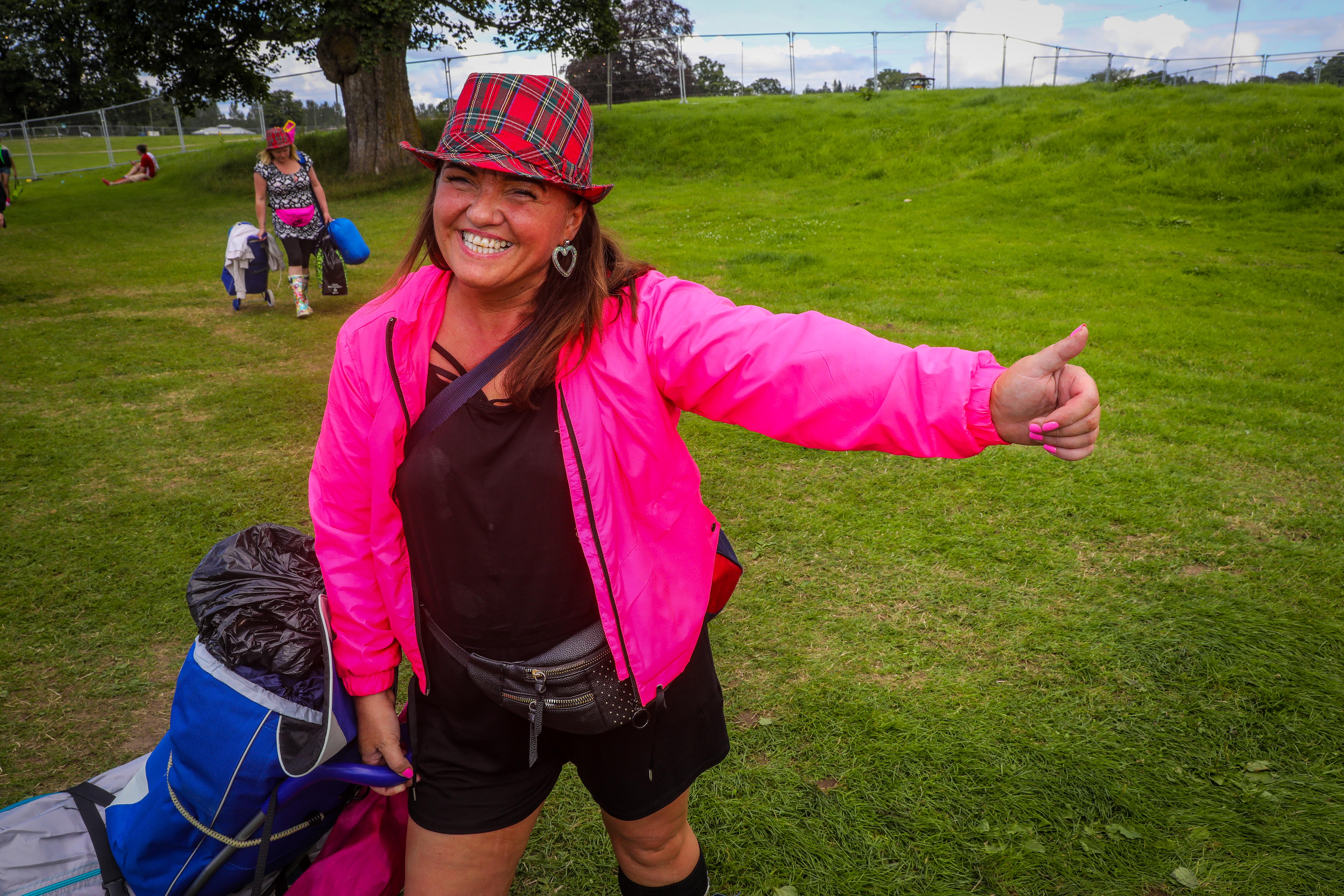 Campers start to arrive for a weekend of music at Rewind Festival 2019 at Scone Palace, Perth. Tracey McCall (45) from Clydebank. Pictures by Steve Brown.