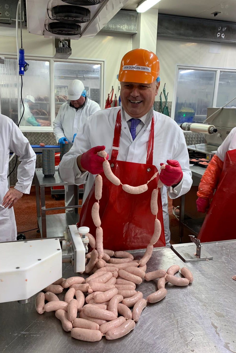 Iain Duncan Smith visited the Inverurie HQ of butcher Donald Russell.