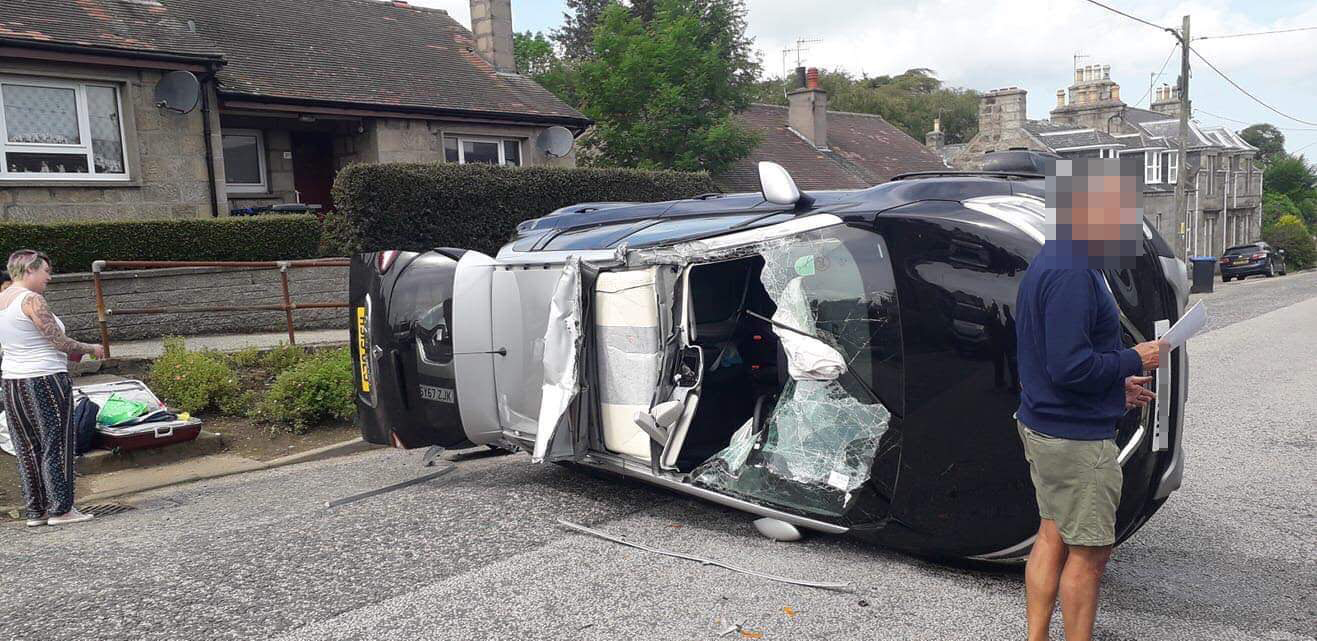 A motorist had a lucky escape when their car overturned.