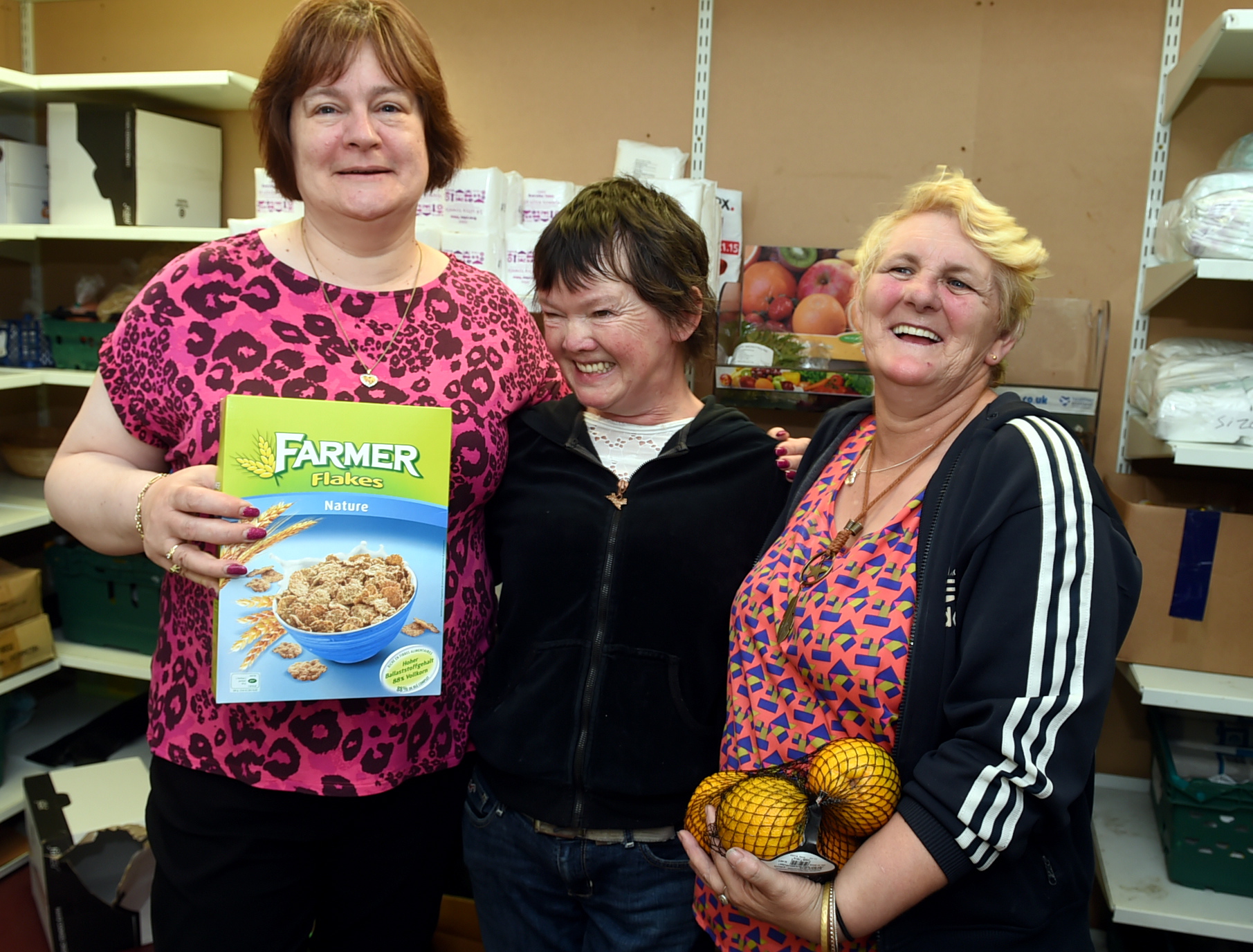 Left to right: Foodbank volunteers Angela Wilson, Winnie Coleman and Susan Allan.