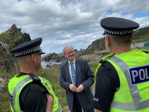 MSP Stewart Stephenson on with officers from the Banff Community Policing Team on the beat at Tarlair