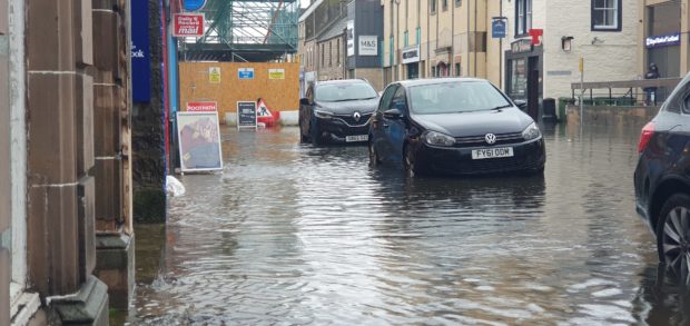 Flooding hit Elgin High Street.