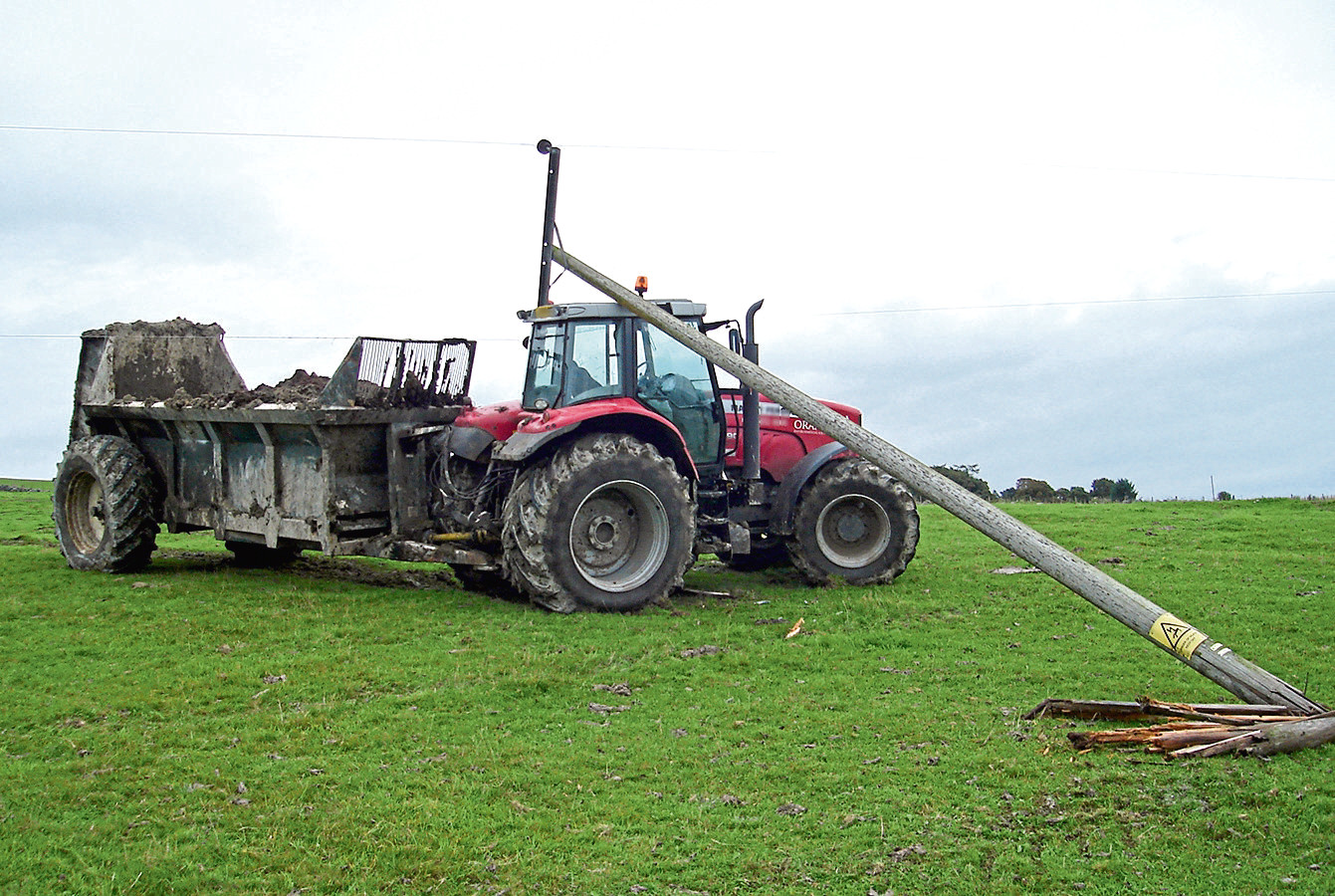Farmers are asked to call 105 if their machinery comes into contact with an overhead powerline, like this tractor did.