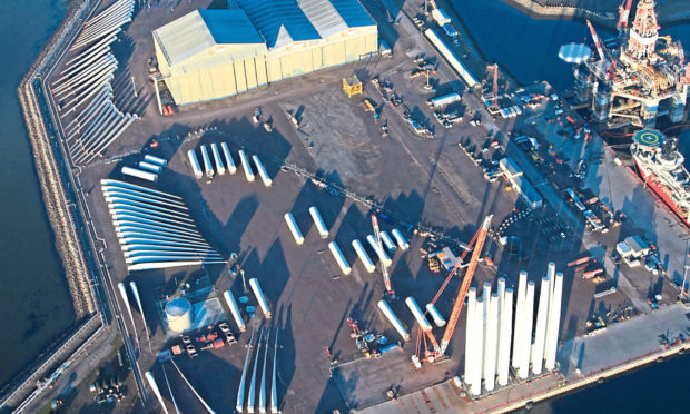 Nigg Energy park during construction of the Beatrice offshore wind farm.