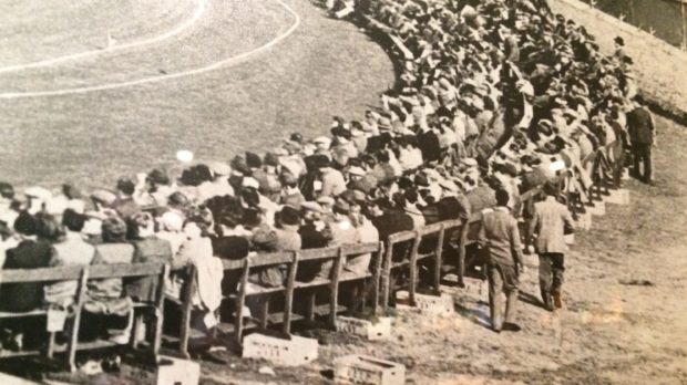 The packed crowds at the Scotland versus Australia match in 1948.