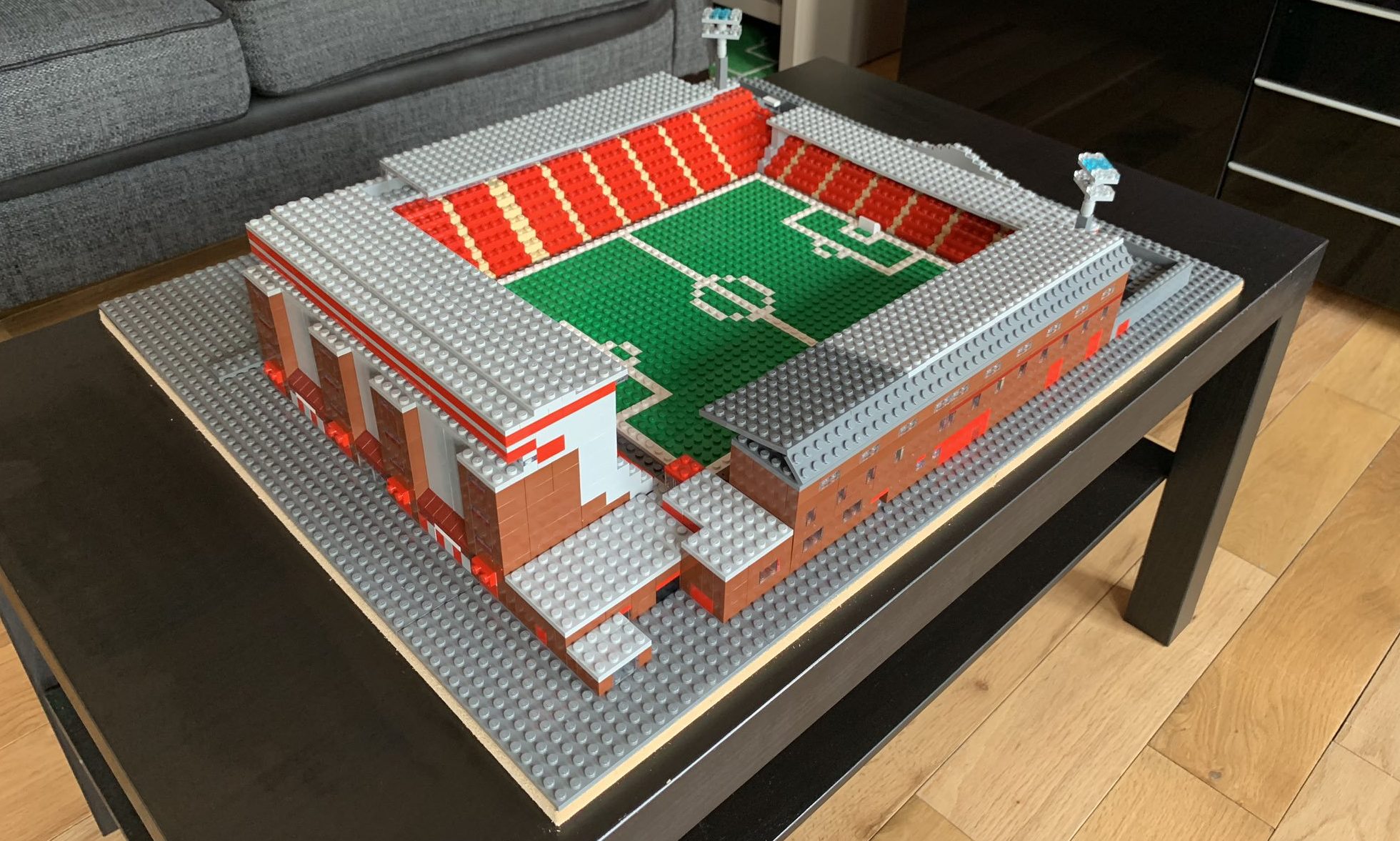 Pittodrie stadium recreated with Lego pieces.
