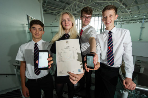 Ellis Saunders, Luisa Bokor, Matthew Hamilton, Daniel Campbell from Elgin Academy all got five As in their Higher exams.