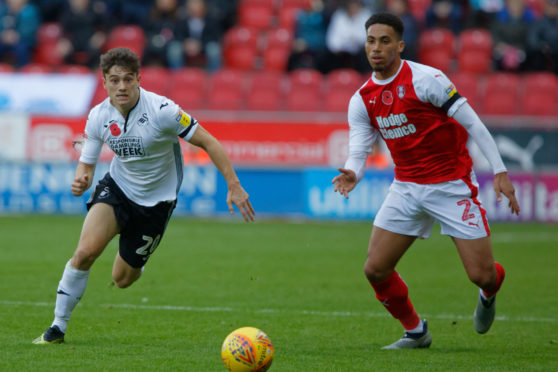 Zak Vyner (right), pictured on loan at Rotherham United, has signed for Aberdeen until January.