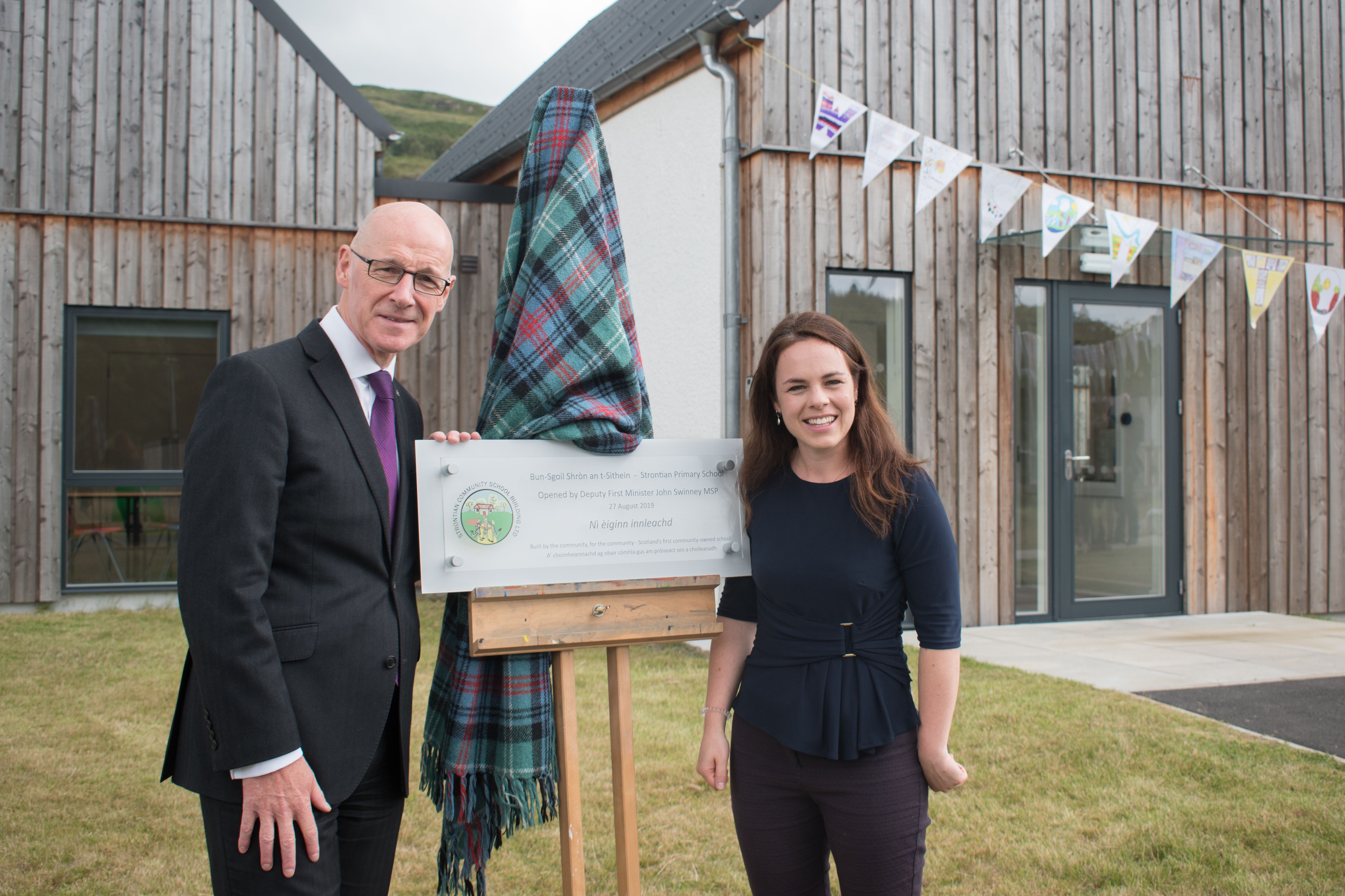 Deputy First Minister John Swinney with local MSP Kate Forbes at the official opening of Strontian Primary School.