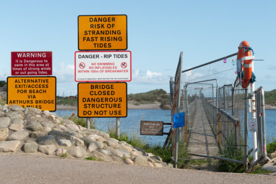 The bridge at Lossiemouth over to East Beach, Moray.