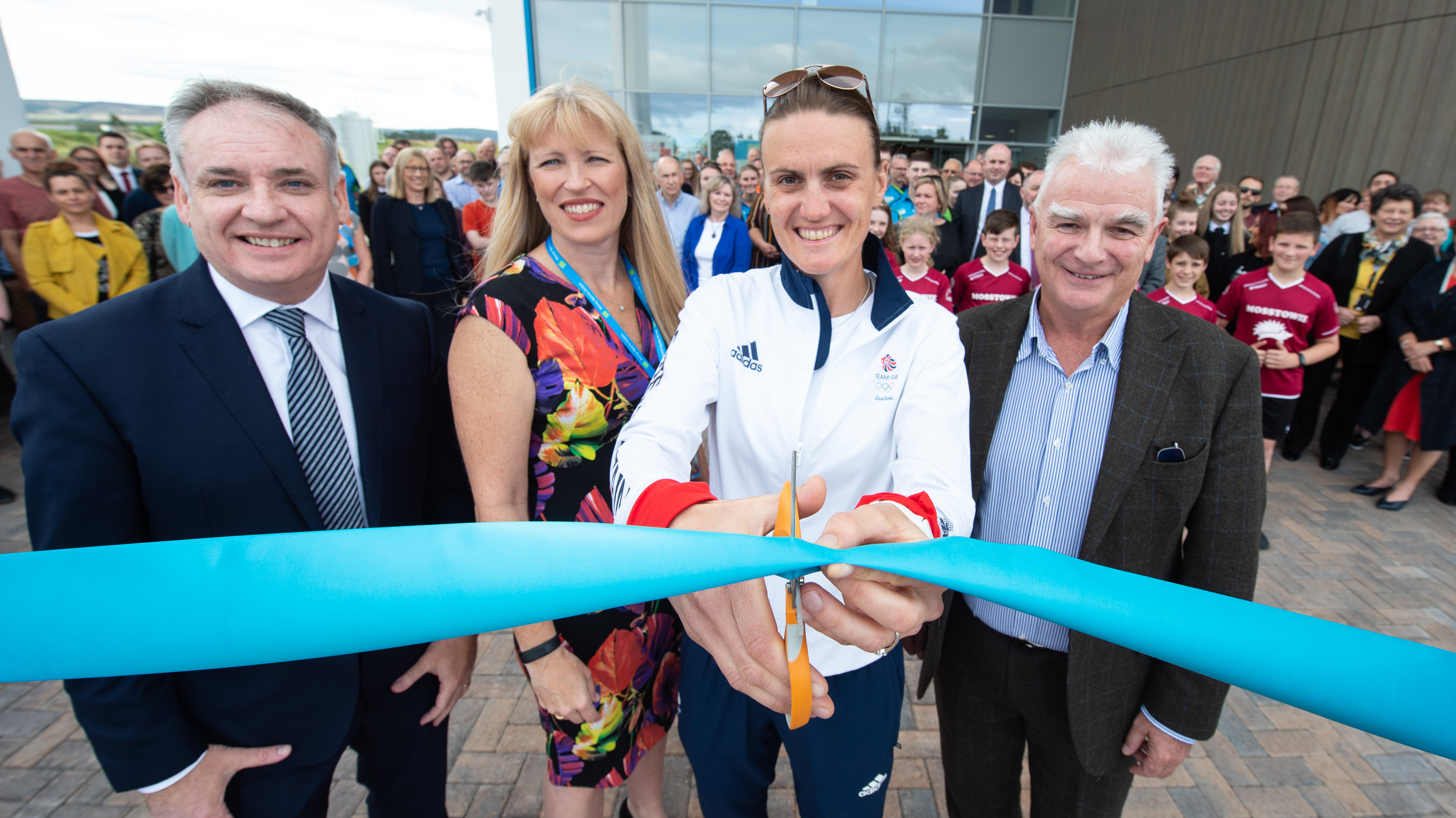 Double Olympic gold medallist rower Heather Stanning officially opens new Moray Sports Centre while meeting school pupils and challenging people to go head-to-head with her on rowing machine. Picture by Jason Hedges