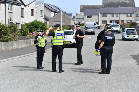 Police at the scene of the incident on Chapelhill Road in Fraserburgh