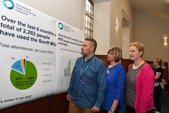 REVIEWING THE STATISTICS ON MINOR INJURIES IN BANFF AND DISTRICT ARE (L TO R) NHS PARTNERSHIP MANAGER MARK SIMPSON, STAFF NURSE ROSIE WEBSTER AND SENIOR CHARGE NURSE KIRSTY GIBB.

 .