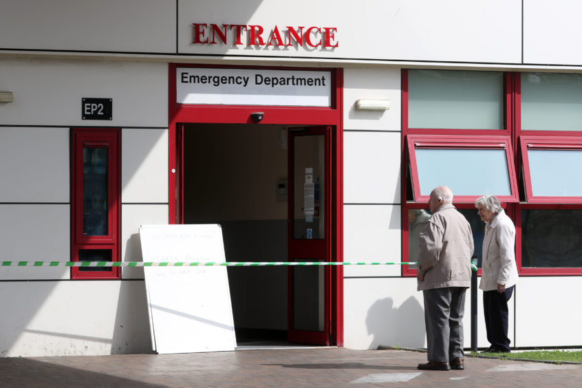 The waiting room at Raigmore Hospital A&E department was closed due to flooding. Picture: Andrew Smith