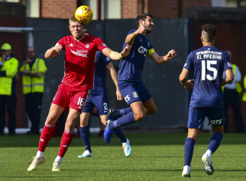 Aberdeen's Sam Cosgrove and Mohammed El Makrini in action.