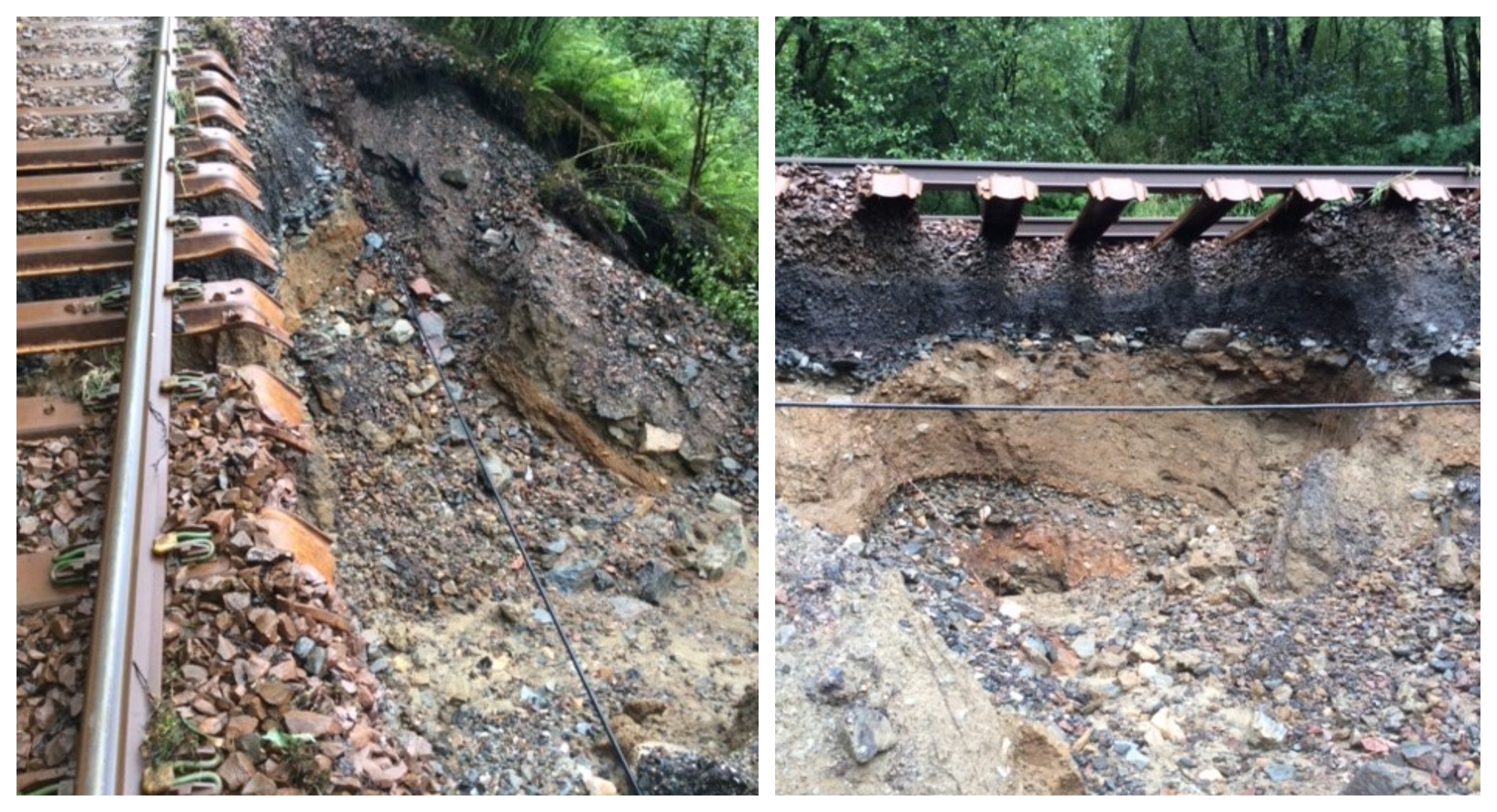 The rail line has been left exposed after a landslip.