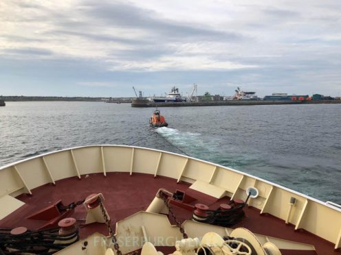 Fraserburgh Lifeboat Willie and May Gall towing Bressay Bank to safety