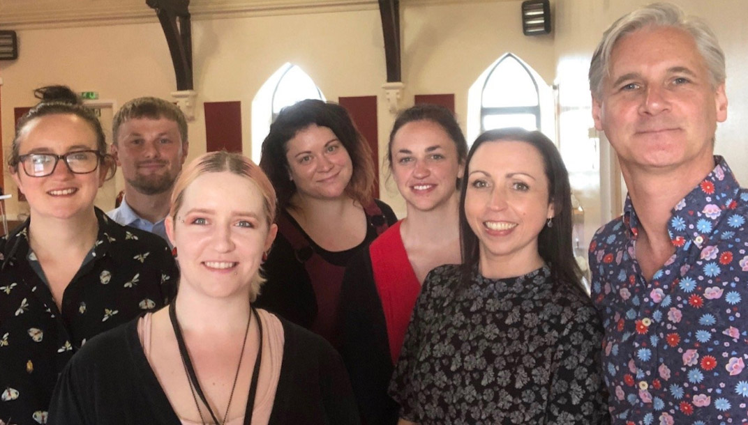 Penumbra staff in Aberdeen (l-r) Andrea Tait, Rebecca Thomson, Christy Sandbergen and Rachel Middleton, received DBI extension training from Dr Jack Melson (second left) and Professor Rory O’Connor (right) from the University of Glasgow’s Institute of Health